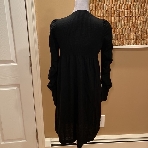 NWT.  Scoop Black 100% Merino Wool V Neck Sweater Dress Puff Sleeves - Picture 7 of 16